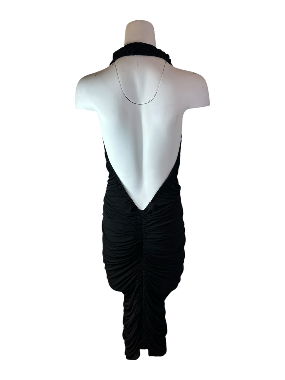 Khy Ruched Plunging V-Neck Halter Black Dress Size Large - Picture 5 of 7